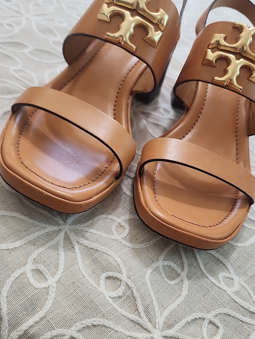 Tory Burch Eleanor Heel Leather Sandals Size 8 - Picture 3 of 14